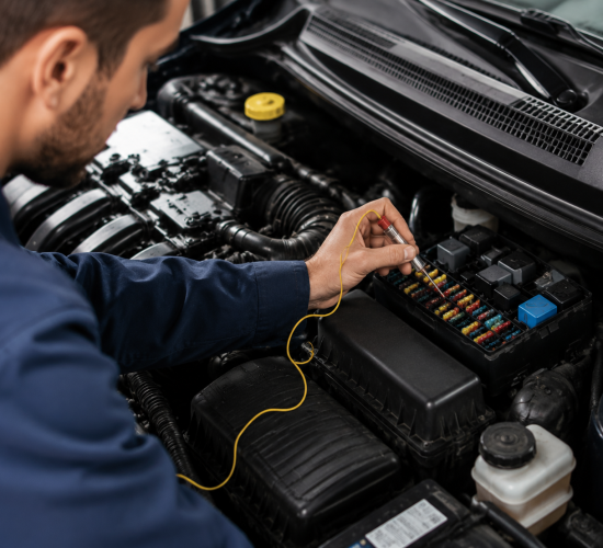 Coventry Fixcore mobile mechanic performing car electrical diagnostics and fuse box testing during service repair